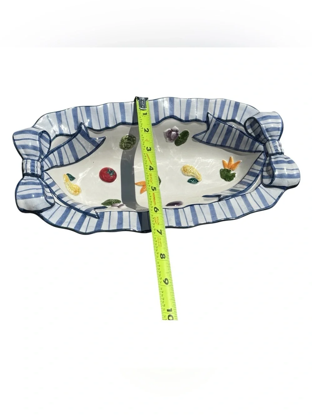 Fitz & Floyd 1994 Vegetable Garden Bow Serving Tray Blue White Cottagecore Set